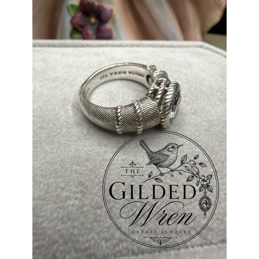 Judith Ripka Sterling Silver Cable Ring CZ Crystal Solitaire Sz 6 Statement - Picture 5 of 6